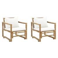 Tuinstoelen 2 st met kussens bamboe - thumbnail