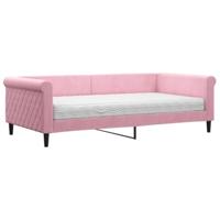 Slaapbank met matras 100x200 cm fluweel roze - thumbnail