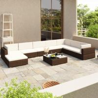 8-delige Loungeset met kussens poly rattan bruin - thumbnail