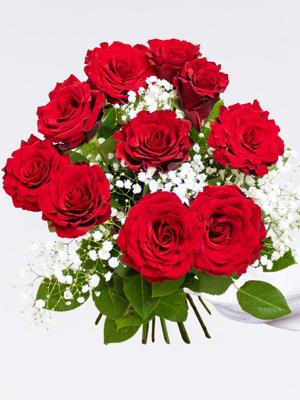 Rood Rozenboeket Lotta + glasvaas Evita - Upperclass