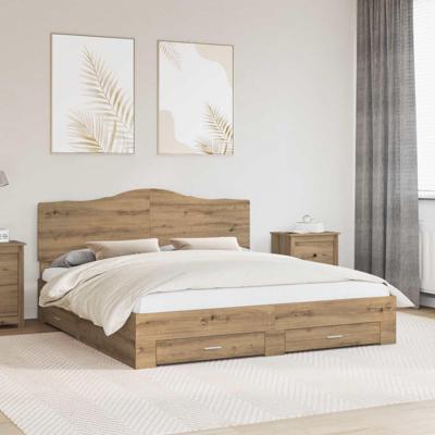 Bedframe met hoofdeinde Artisan Eiken 180 x 200 cm Bewerkt hout