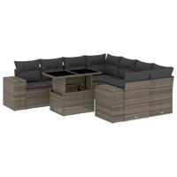 9-delige Loungeset met kussens poly rattan grijs - thumbnail