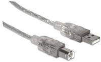 Manhattan 340458 USB-kabel USB 2.0 USB-A stekker, USB-B stekker 3.00 m Zilver - thumbnail
