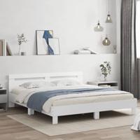 Bedframe met hoofdeinde bewerkt hout wit 200x200 cm - thumbnail