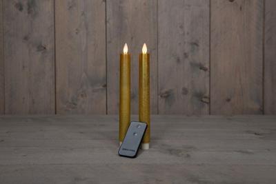 2PCS GOUD RUSTIEK WAX DINER KAARS 23CM BEW. VLAM MET AFSTANDS BEDIENING 2XAA - Annas collection