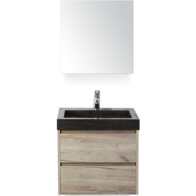 Dante Badmeubelset 60 cm - Craft Oak - Wastafel Hardsteen Wit Lucca met Spiegelkast