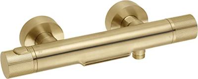 Ben Engraved Line thermostatische badkraan met watervaluitloop en gravering geborsteld messing pvd-coating