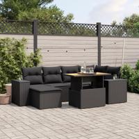7-delige Loungeset met kussens poly rattan zwart - thumbnail