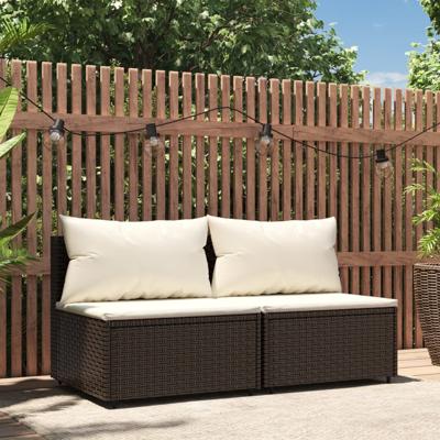 Tuinmiddenbanken met kussens 2 st poly rattan bruin Tuinmiddenbanken met kussens 2 st poly rattan bruin