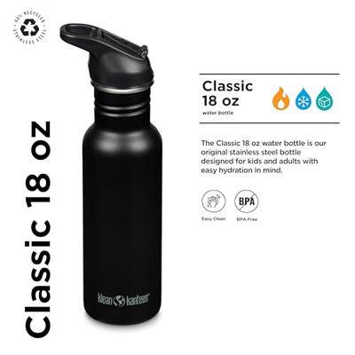 Klean Kanteen Drinkfles - classic narrow - sportdop met flip - zwart - 532 ml
