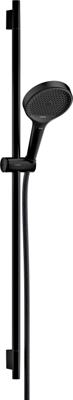 Hansgrohe Rainfinity doucheset 130 3jet met glijstang S Puro 90 cm, push-schuifstuk en Designflex textiel doucheslang 160 cm, mat zwart