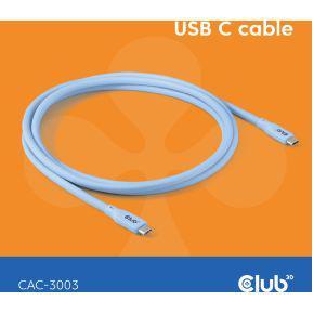 club3D CAC-3003 USB-C-kabel USB 4.0 USB-C stekker 2.00 m Blauw club3D CAC-3003 USB-C-kabel USB 4.0 USB-C stekker 2.00 m Blauw