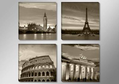 Schilderij - Europese Steden, Sepia, 4delen van 30X30cm