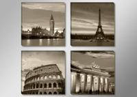 Schilderij - Europese Steden, Sepia, 4delen van 30X30cm - thumbnail
