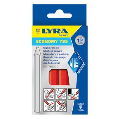 Merkkrijt aftekenkrijt rood doos 12 stuks Lyra