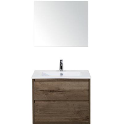 Porto Badmeubelset 70 cm - Tabacco - Keramische Wastafel Wit Slim met Spiegel