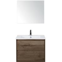 Porto Badmeubelset 70 cm - Tabacco - Keramische Wastafel Wit Slim met Spiegel - thumbnail