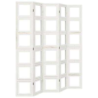 Kamerscherm met 5 panelen massief paulowniahout wit