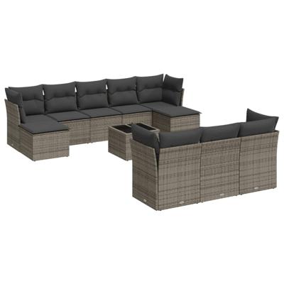 10-delige Loungeset met kussens poly rattan grijs