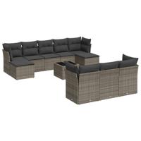10-delige Loungeset met kussens poly rattan grijs - thumbnail