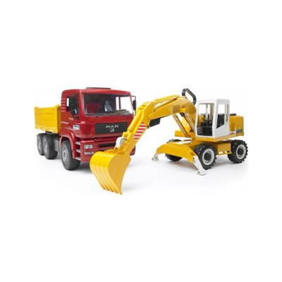 Bruder 2751 MAN TGA Kiepauto met Liebherr Graafmachine Bruder 2751 MAN TGA Kiepauto met Liebherr Graafmachine