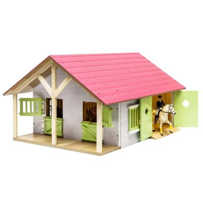 Kids Globe paardenstal roze met 2 boxen en berging, 1:24