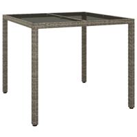 Tuintafel 90x90x75 cm gehard glas en poly rattan grijs - thumbnail
