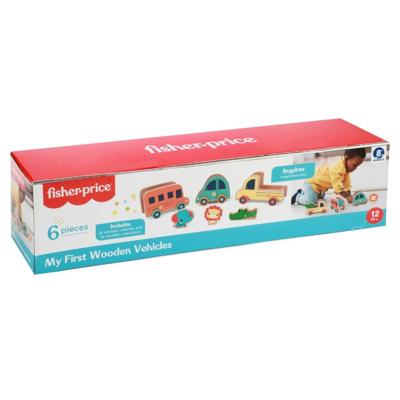 Fisher Price voertuigen & dierenset hout, 6dlg.