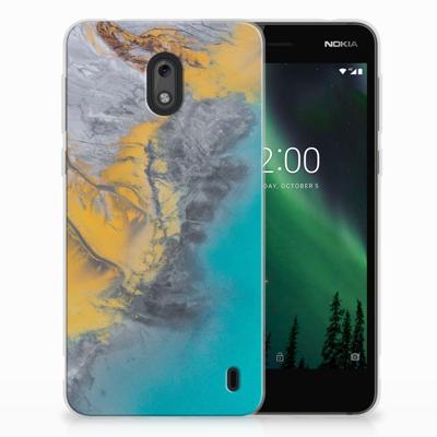Nokia 2 | TPU | Siliconen hoesje | Marble Blue Gold