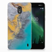 Nokia 2 | TPU | Siliconen hoesje | Marble Blue Gold - thumbnail