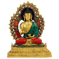 Boeddha Shakyamuni op Troon met Mozaïek Decoratie (30 cm) - thumbnail