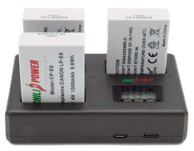 ChiliPower Canon Accu LP-E8 Kit Deluxe - 3 accu's + Triple lader, voor het laden van 3 accu's ChiliPower Canon Accu LP-E8 Kit Deluxe - 3 accu's + Triple lader, voor het laden van 3 accu's