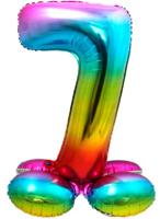 Regenboog Folieballon Cijfer 7 Op Standaard - 72cm - thumbnail