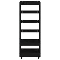 VidaXL Houtblokhouder met wielen 40x49x110 cm massief grenenhout zwart - thumbnail