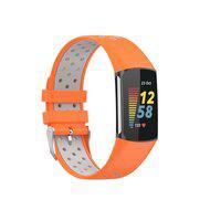 FitBit Charge 5 & 6 Sportbandje met gesp - Oranje / grijs - Tweekleurig - Maat: L - thumbnail