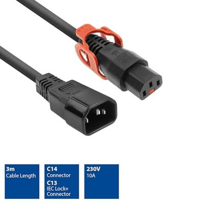 ACT AK5158 230V Stroomkabel C13 IEC Lock+/C14 Zwart - 3 meter