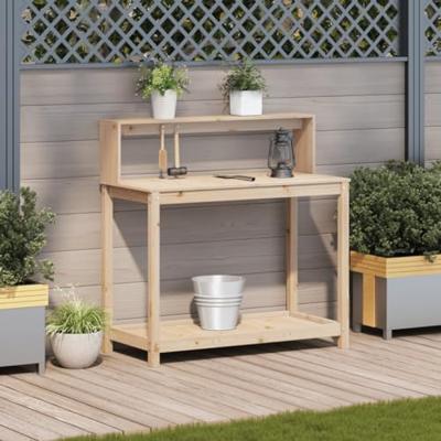 Oppottafel met schappen 108x50x109,5 cm massief grenenhout