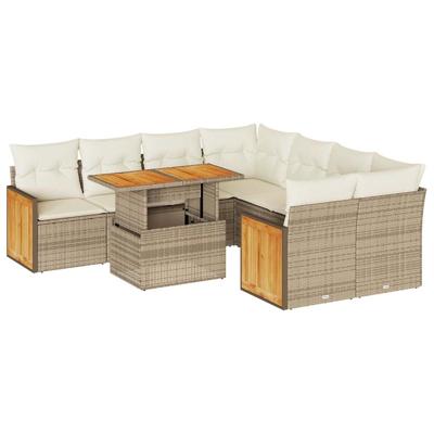 9-delige Loungeset met kussens poly rattan beige