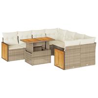 9-delige Loungeset met kussens poly rattan beige - thumbnail