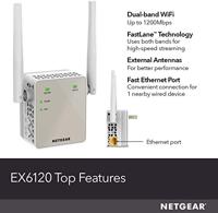 NETGEAR WiFi Repeater (EX6120), WiFi-versterker AC1200, WiFi-booster, krachtige wifi-repeater, dode zones verwijderen, WiFi-extenderafdekkingen tot 120 m², compatibel met alle internetboxen - thumbnail