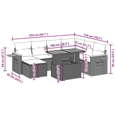 8-delige Loungeset met kussens poly rattan zwart