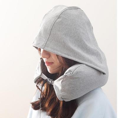 Draagbare vliegtuig reizen U-vormige Hooded kussen NAP tijd nek kussen (lichtgrijs)