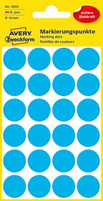 Avery-Zweckform 3005 Etiketten voor markeringspunten Ø 18 mm Blauw 96 stuk(s) Permanent hechtend Papier