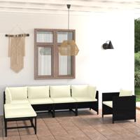 7-delige Loungeset met kussens poly rattan zwart - thumbnail