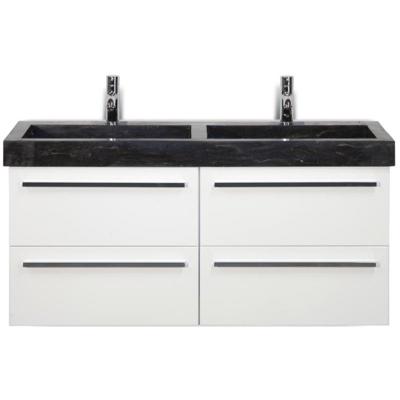Seville Badmeubelset 120 cm - 4 Laden Wit Hoogglans - Wastafel Hardsteen Wit Lucca
