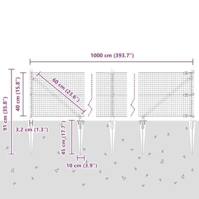 VidaXL Afrasteringspaal grijs 10 x 0,4 m (25 x 25 mm gaas)