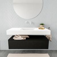 Aqua Splash Badkamermeubel AQS Ibiza 120 cm Solid Surface Mat Zwart Wastafel Mat Wit - Badmeubel Ibiza 120 cm Mat Zwart Spoelbak Midden Mat Wit (0 - thumbnail