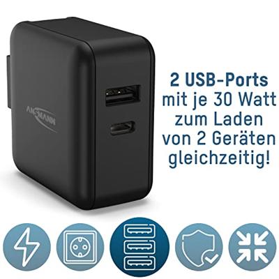 Ansmann USB Reis Oplader 30W + Verwisselbare Stekkers Zwart