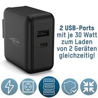 Ansmann USB Reis Oplader 30W + Verwisselbare Stekkers Zwart - thumbnail