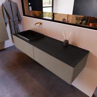 Badkamermeubelset Mondiaz Erin 150 cm met 2 Lades met RIDGE Wastafel Links Urban Zonder Kraangaten Greeploos Mat Smoke - thumbnail